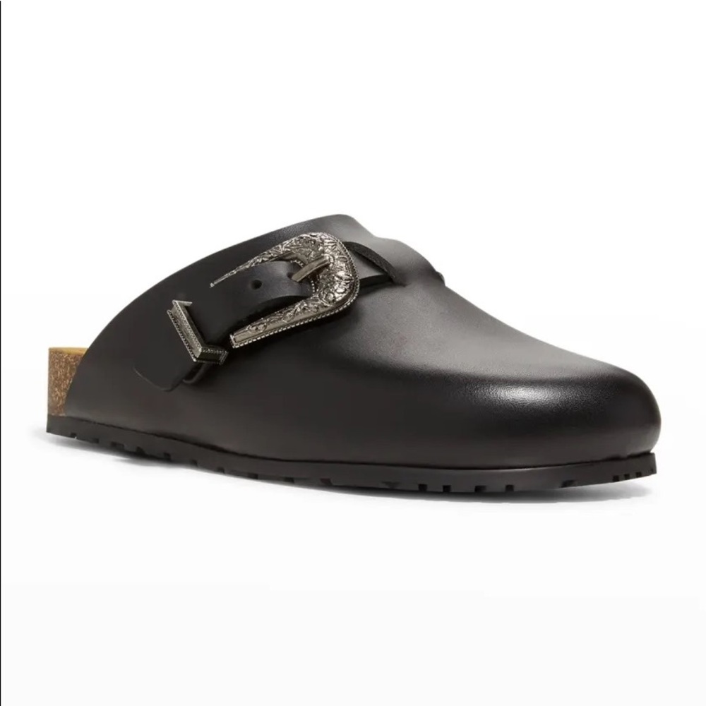 YSL Calfskin Buckle Flat Mules